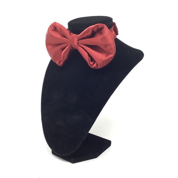 Wine Red Silky Solid Handcrafted Bow Tie - Picture 6 of 14